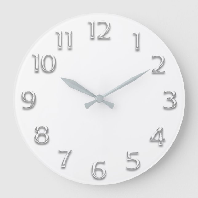 Grande Horloge Ronde Effet 3D Minimalisme gris argent moderne blanc (Recto)
