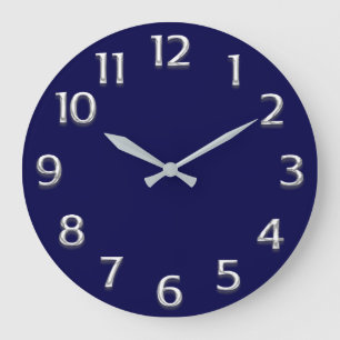 Grande Horloge Ronde Effet 3D Minimalisme gris argenté Moderne Blue Na