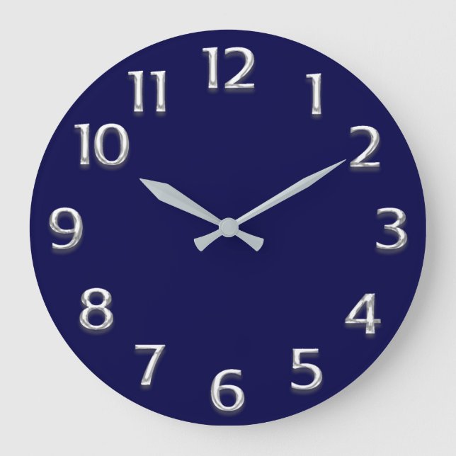 Grande Horloge Ronde Effet 3D Silver GRAY Minimalisme Moderne Blue Navy (Recto)