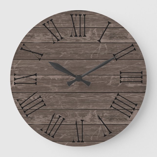 Grande Horloge Ronde Effet de bois rustique Brown (Recto)