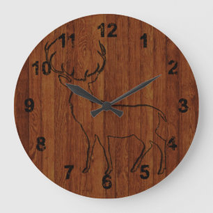 Grande Horloge Ronde Effet de cerf sculpté Élégant et rustique