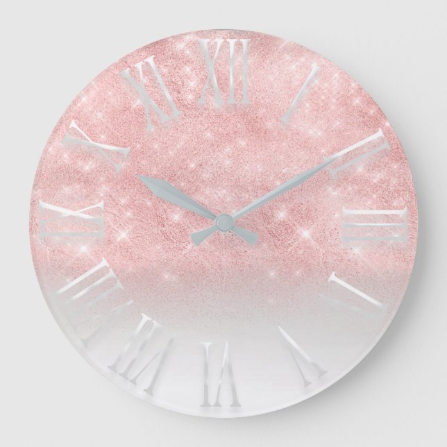 Grande Horloge Ronde Effet de Parties scintillant de Rose vierge White  (Recto)
