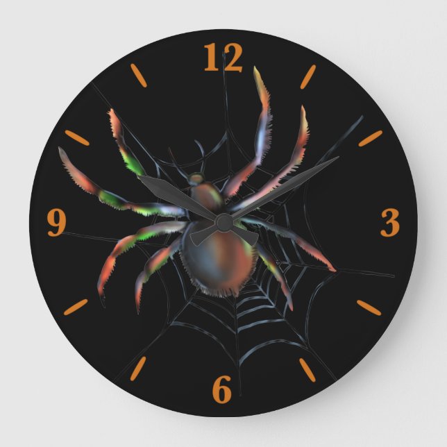 Grande Horloge Ronde Effrayant Araignée Métallique Halloween Et Web (Recto)