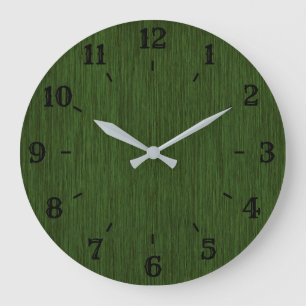 Grande Horloge Ronde Éhorloge Rustique Grainy Green Staine Bois Look