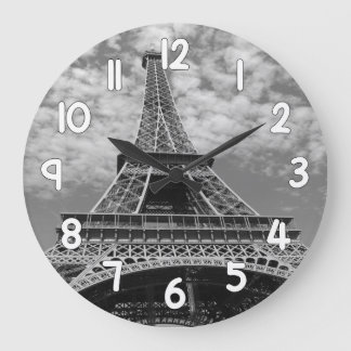 Grande Horloge Ronde Eiffel Tower Wall Clock – Black and White Paris Ho