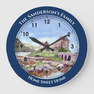 Grande Horloge Ronde Eilean Donan Castle Aquarelle Peinture Grand Cloc