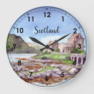 Grande Horloge Ronde Eilean Donan Castle Watercolor Painting