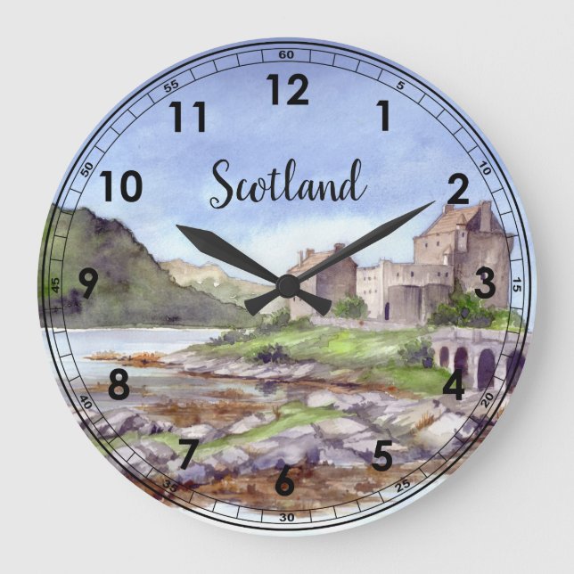 Grande Horloge Ronde Eilean Donan Castle Watercolor Painting (Recto)