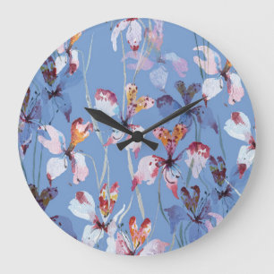 Grande Horloge Ronde Elégance de l'orchidée sauvage : Aquarelle de luxe