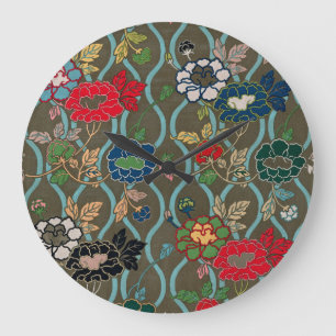 Grande Horloge Ronde Élégance dévoilée : Modèle Floral Vintage japonais