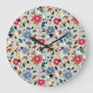 Grande Horloge Ronde Élégance fleurit : Floral Vintage Arrière - plan