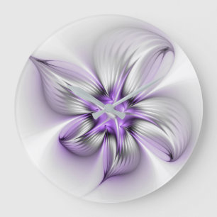 Grande Horloge Ronde Élégance florale Art Abstrait Violet Fractal moder
