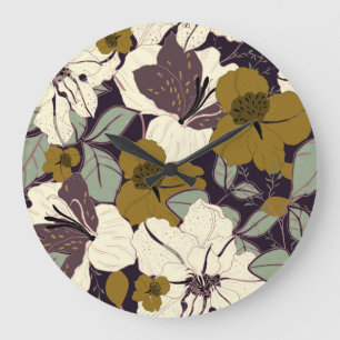 Grande Horloge Ronde Élégance florale, motif vintage.