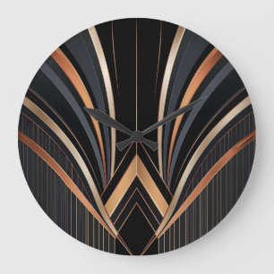 Grande Horloge Ronde Élégance Géométrique Métallique Art Déco