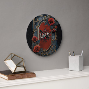 Grande Horloge Ronde Élégance steampunk vintage Roses de l'amour à engr