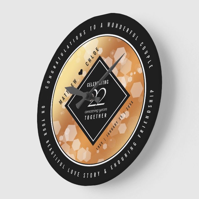 Grande Horloge Ronde Élégant 22e anniversaire de Mariage de cuivre (Angle)