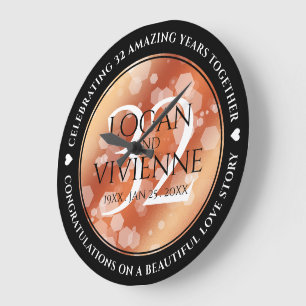 Grande Horloge Ronde Élégant 32e Anniversaire de Mariage Bronze