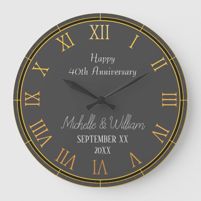 Grande Horloge Ronde Élégant 40e anniversaire de mariage personnalisé (Recto)