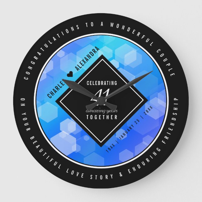 Grande Horloge Ronde Élégant 41ème anniversaire Mariage de Topaz Bleu (Recto)