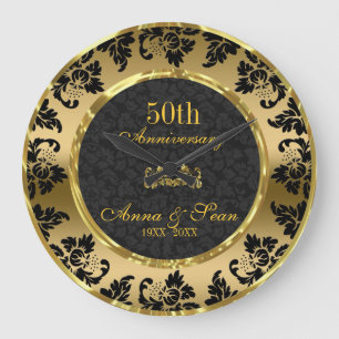 Grande Horloge Ronde Élégant 50e anniversaire de Mariage Black & Gold