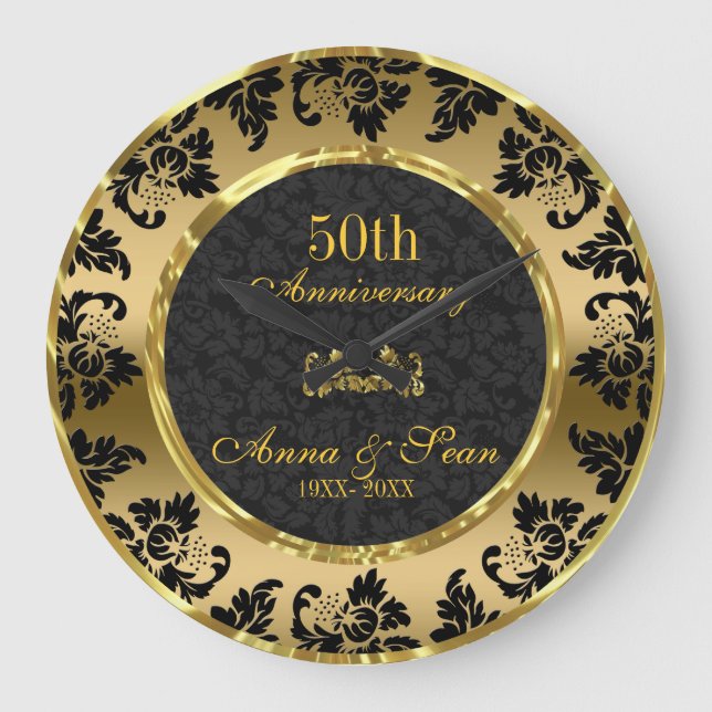 Grande Horloge Ronde Élégant 50e anniversaire de Mariage Black & Gold (Recto)