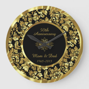 Grande Horloge Ronde Élégant 50e anniversaire de Mariage Black & Gold