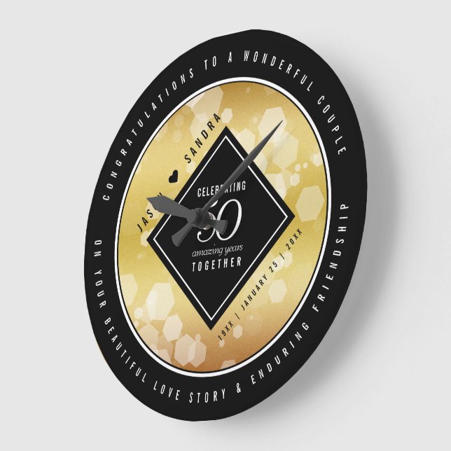 Grande Horloge Ronde Élégant 50e anniversaire de Mariage d'or (Angle)