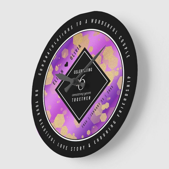 Grande Horloge Ronde Élégant 6ème anniversaire de Mariage d'Améthyste (Angle)