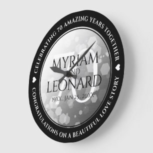 Grande Horloge Ronde Élégant 70e anniversaire de mariage platine