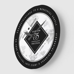 Grande Horloge Ronde Élégant 75e anniversaire de Mariage de diamant