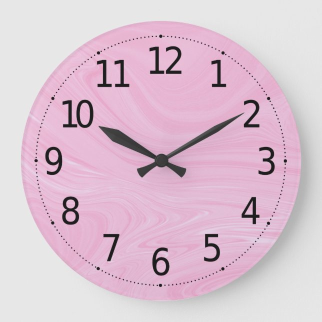 Grande Horloge Ronde Elegant Abstract Pink Liquid Marble | (Recto)