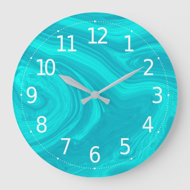 Grande Horloge Ronde Elegant Abstract Teal Liquid Marble | (Recto)