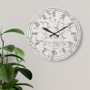 Grande Horloge Ronde Élégant anniversaire de mariage Faux Marble Horlog