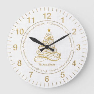 Grande Horloge Ronde Élégant arbre de Filigree or "O sapin de Noël" Cir