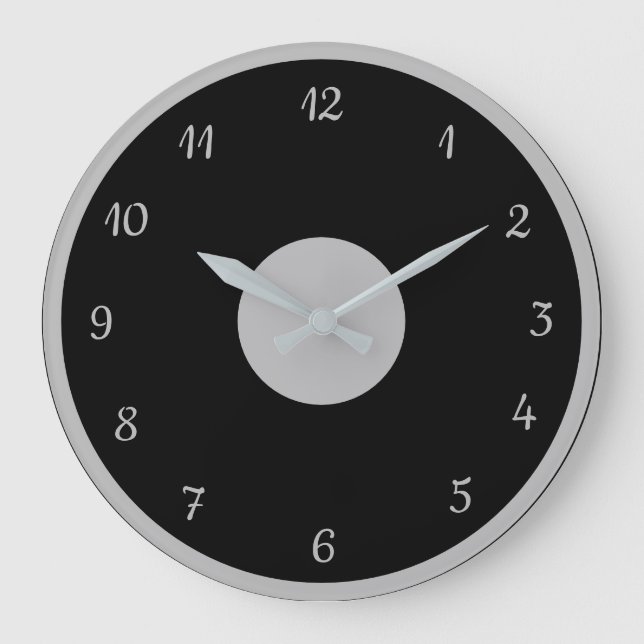 Grande Horloge Ronde Elégant Argent Noir moderne Décor (Recto)