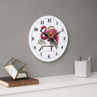 Grande Horloge Ronde Elégant art déco flamant rose