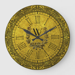 Grande Horloge Ronde Elegant Baroque Gold Wreath monogram