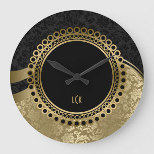 Grande Horloge Ronde Elegant Black And Gold Damas Ornate Frame