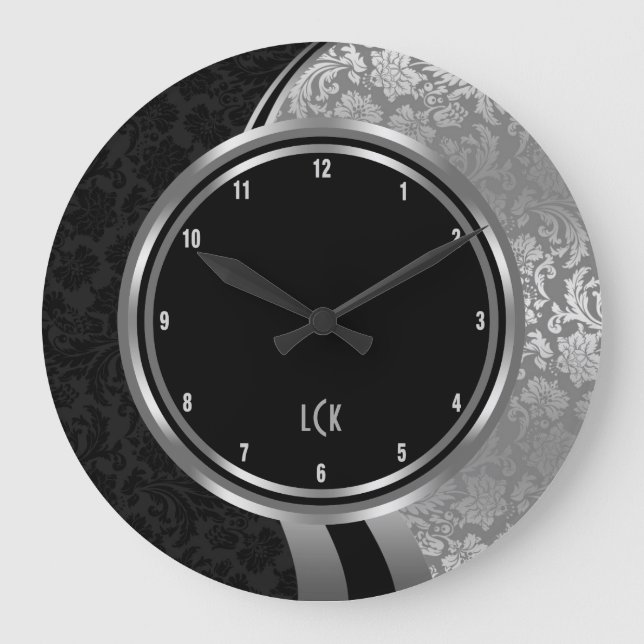 Grande Horloge Ronde Elegant Black and Silver Damas Silver Frame (Recto)