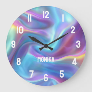 Grande Horloge Ronde Élégant Blanc Gras Numéros Holographique Personnal
