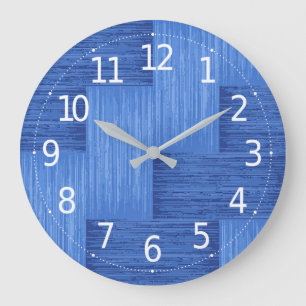 Grande Horloge Ronde Elégant Bleu Abstrait Brossé Bandes Artwork