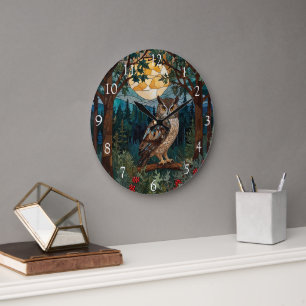 Grande Horloge Ronde Élégant boho blanc boisé