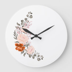 Grande Horloge Ronde Élégant bouquet floral aquarelle et botanique 