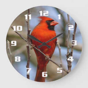 Grande Horloge Ronde Élégant cardinal rouge