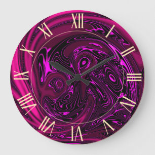 Grande Horloge Ronde Élégant Cheval de Dragon Rose de luxe Abstrait