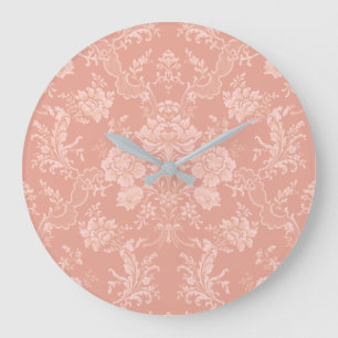 Grande Horloge Ronde Élégant Chic Floral Chic Damask-Peach