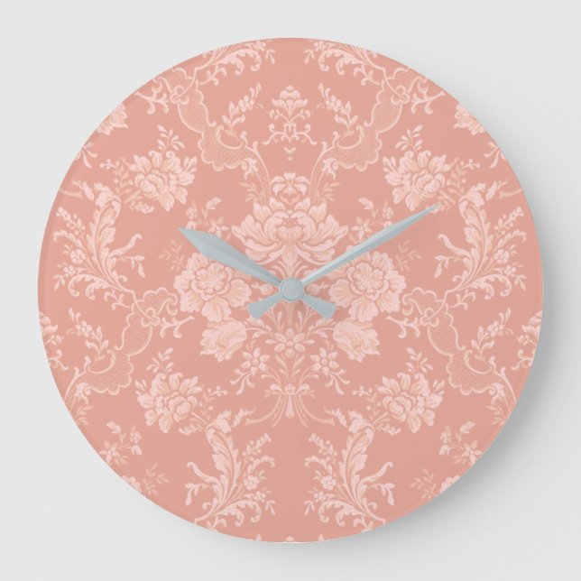 Grande Horloge Ronde Elegant Chic Floral Damask-Peach (Recto)