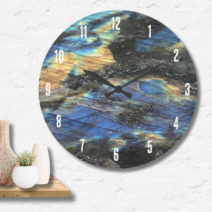 Grande Horloge Ronde Elégant chic labradorite chic cristal pierre