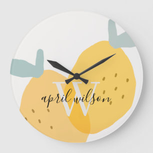 Grande Horloge Ronde Élégant Citron jaune Fruité Citrus brillant