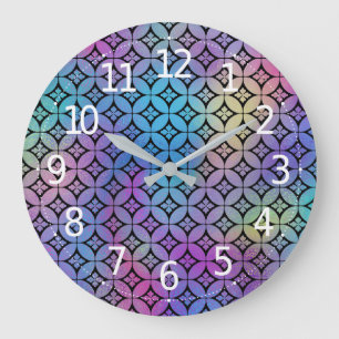 Grande Horloge Ronde Elégant coloré Abstrait cercles floraux Motif